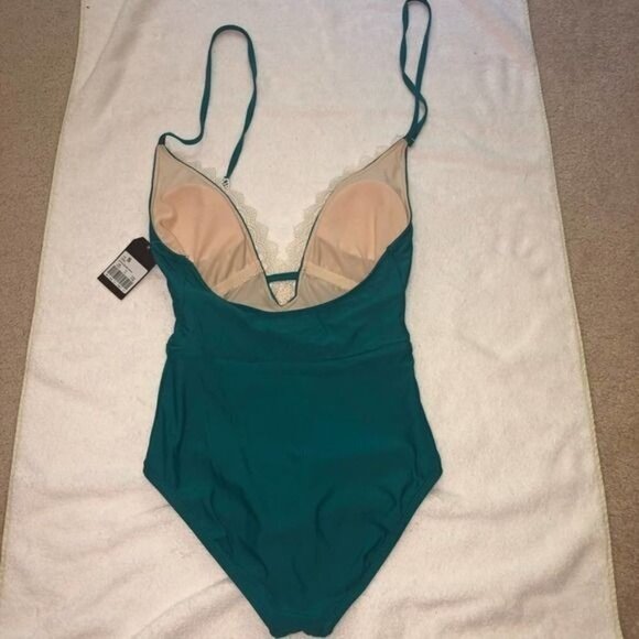 Sea Angel Size Small Swimsuit One Piece Green Teal Crochet Trim NEW Beach Boho - Picture 4 of 6